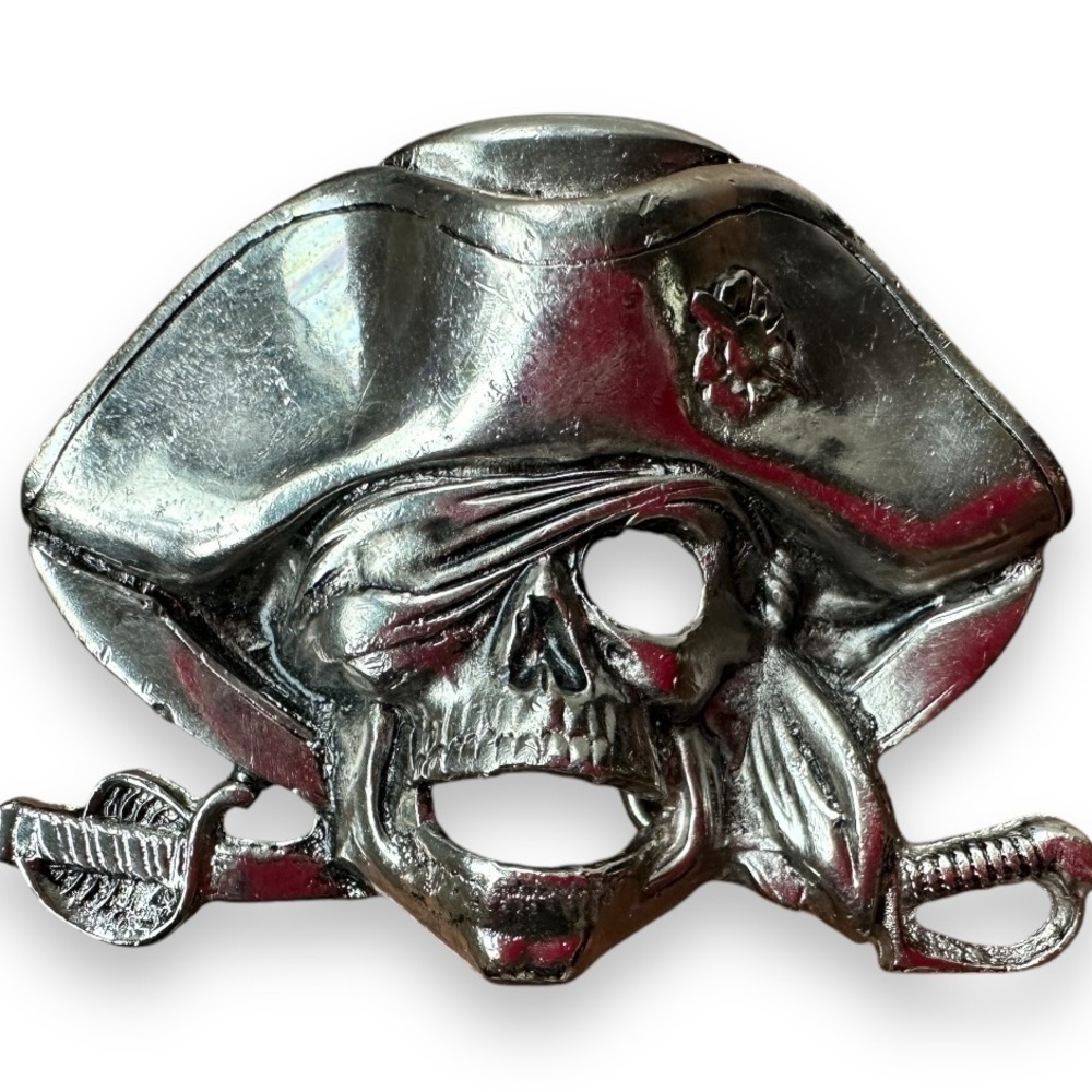 Solid Fine Pewter Pirate Skull Jolly Roger Belt Buckle